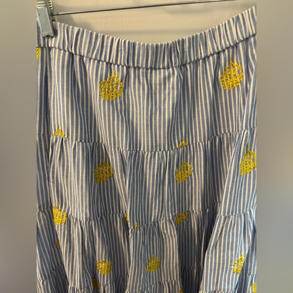 Jcrew striped blue lined midi skirt pineapples size large - Picture 2 of 5